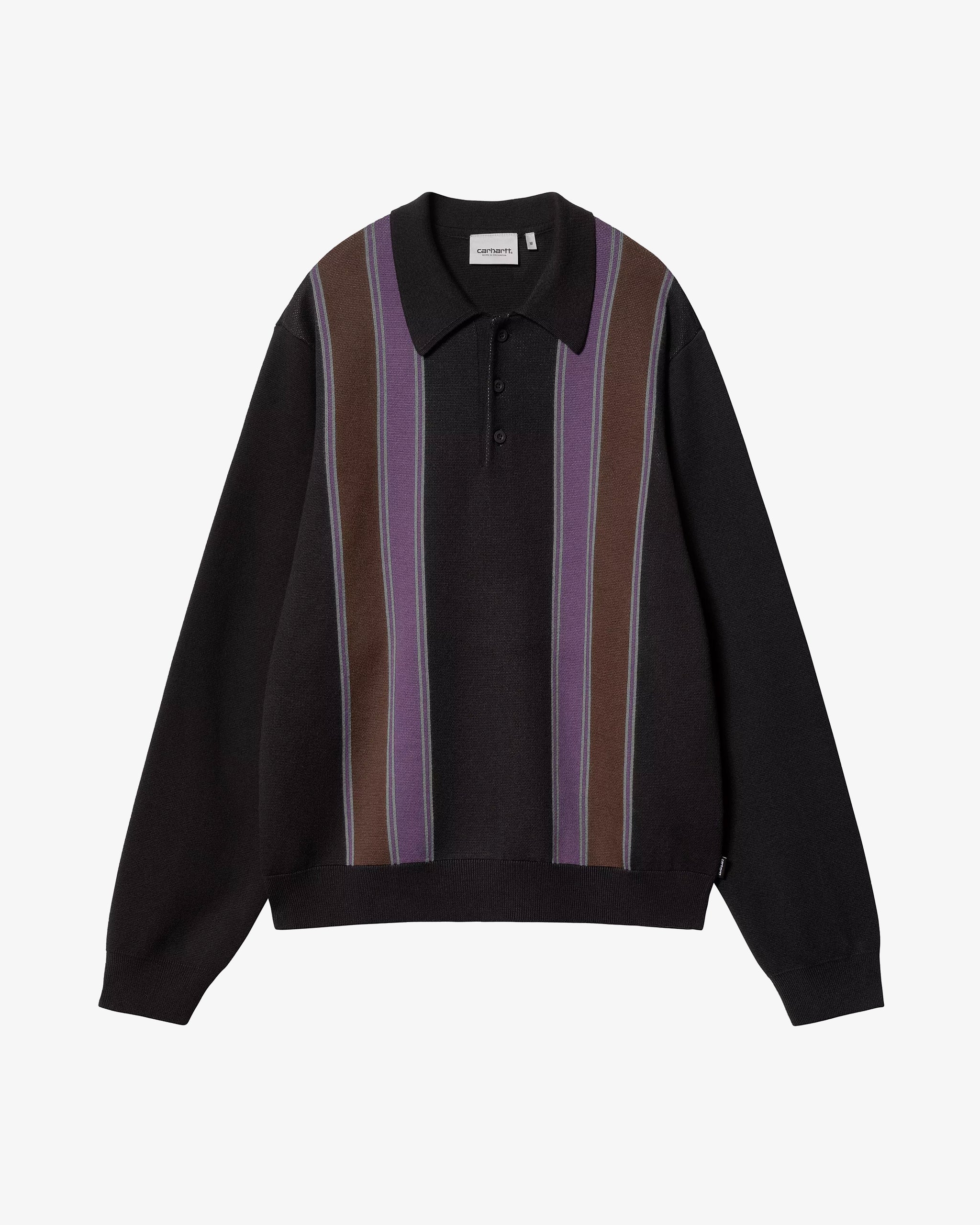 Carhartt WIP L/S Arlo Polo I034032 Black / Kendricks Stripe / Aura